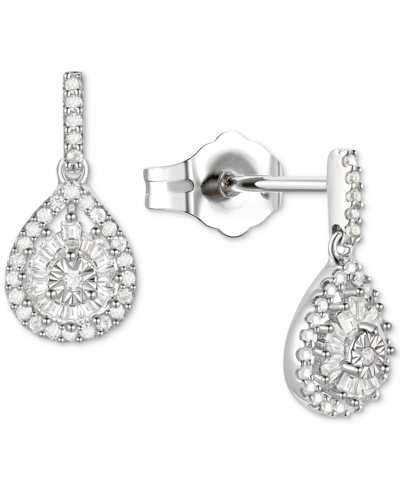 Macy's Diamond Baguette & Round Teardrop Cluster Drop Earrings (1/4 Ct. T.w.) In Sterling Silver