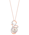 HONORA CULTURED MING PEARL (11MM) & DIAMOND (1/4 CT. T.W.) SWIRL PENDANT NECKLACE IN 14K GOLD, 16" + 2" EXT