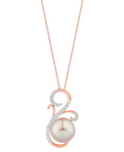 Honora Cultured Ming Pearl (11mm) & Diamond (1/4 Ct. T.w.) Swirl Pendant Necklace In 14k Gold, 16" + 2" Ext