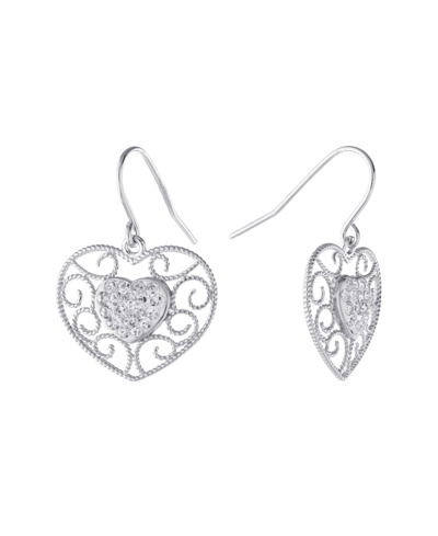 Giani Bernini Gray And Pink Crystal (0.35 Ct.t.w) Filigree Heart Drop Earrings In Sterling Silver In Grey