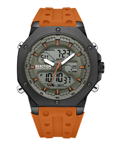 Kenneth Cole Reaction Men's Ana-digi Orange Silicon Strap Watch, 48mm