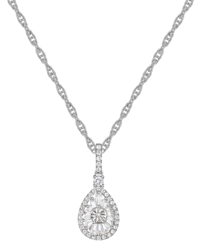 Macy's Diamond Round & Baguette Teardrop Cluster 18" Pendant Necklace (1/4 Ct. T.w.) In Sterling Silver