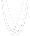 UNWRITTEN FINE SILVER PLATED BRASS CUBIC ZIRCONIA HEART LOCKET LAYERED NECKLACE TRIO WITH EXTENDERS SET, 3 PIE