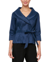 Alex Evenings Brushed Satin Tie Waist Blouse In Dark Navy