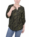 Ny Collection Plus Size 3/4 Roll Tab Pullover Top In Black Herbal Zebra