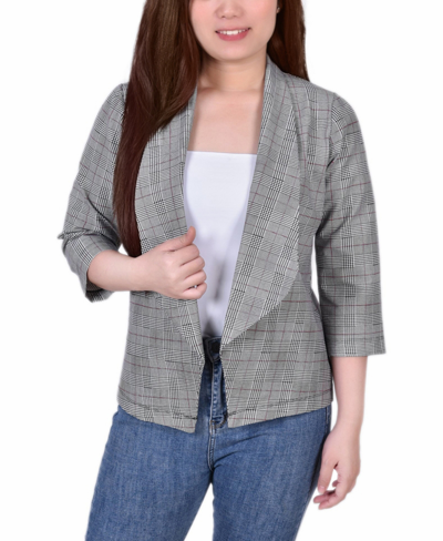 Ny Collection Women's 3/4 Sleeve Ponte Jacket In Black Jacplaid