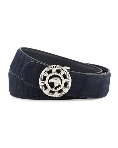 Stefano Ricci Eagle-head Crocodile Belt, Blue