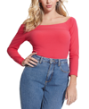 Guess Amelia Asymmetric Off The Shoulder Long Sleeve Top In Fruit Juice Pink