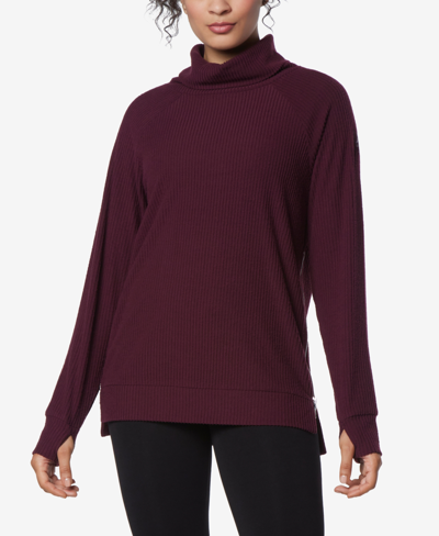 Marc New York Andrew Marc Sport Women's Long Sleeve Brushed Rib Pull Over Top In Burgundy