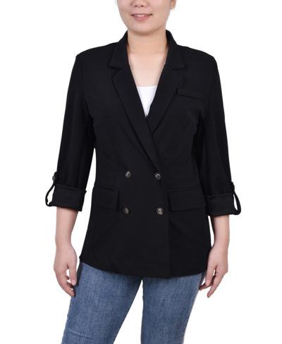 Ny Collection Women's Long Sleeve Double Breasted Crepe Jacket In Black