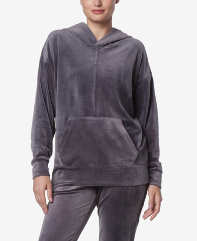 Marc New York Andrew Marc Sport Women's Long Sleeve Leggings Length Velvet Hoodie In Pavement