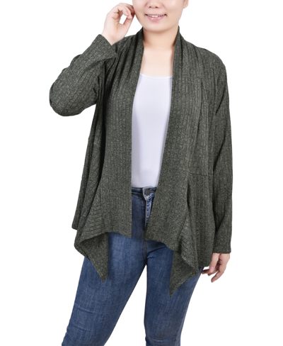 Ny Collection Women's Long Sleeve Ribbed Cardigan In Hunter Green