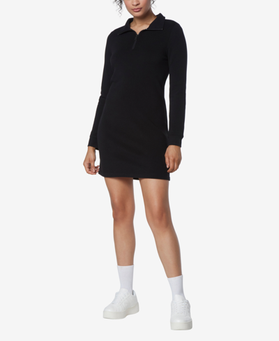 Marc New York Andrew Marc Sport Women's Long Sleeve Quarter Zip Sweatshirt Dress In Black