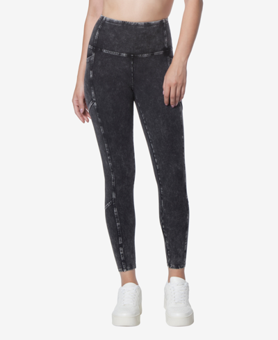 Marc New York Andrew Marc Sport Women's High Rise Full Length Mineral Washed Leggings Trousers In Black