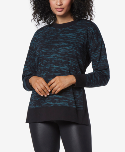 Marc New York Andrew Marc Sport Women's Printed Tunic Length Pullover Top With Side Vents In Spruce Texture