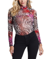 Guess Women's Long Sleeve Printed Mesh Kamaria Top In Wildcard Print