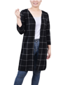 Ny Collection Plus Size 3/4 Sleeve Knit Cardigan In Black White Plaid