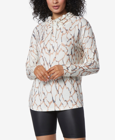 Marc New York Andrew Marc Sport Women's Printed Tunic Length Pullover Top With Side Vents In Cream Abstract Animal