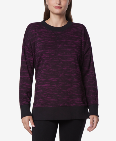 Marc New York Andrew Marc Sport Women's Printed Tunic Length Pullover Top With Side Vents In Eggplant Texture