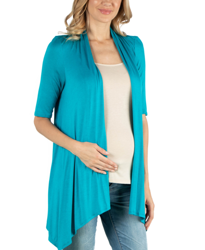 24seven Comfort Apparel Loose Fit Open Front Maternity Cardigan With Half Sleeve In Jade