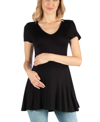24seven Comfort Apparel Cap Sleeve Maternity Tunic Top With Soft Flare Hem In Black