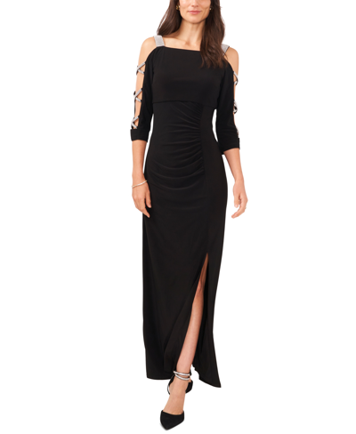 Msk Women's Jersey Cutout-sleeve Square-neck Gown In Black