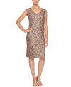 Alex Evenings Sequin Cap Sleeve Sheath Cocktail Dress In Mocha