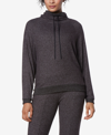 Marc New York Andrew Marc Sport Women's Sueded Pique Cowl Neck Top With Drawstring Waistband In Black Heather