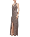 ALEX & EVE WOMEN'S V-NECK SEQUINED SLEEVELESS GOWN