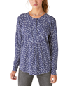 Lucky Brand Lace Yoke Cotton Blend Tunic In Blue Multi