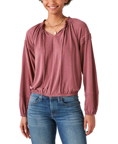 Lucky Brand Bohemian Pintuck Lace Long Sleeve Top In Huckleberry