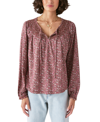 LUCKY BRAND WOMEN'S PRINTED NOTCH-NECK PEASANT TOP