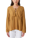 Lucky Brand Women's Tie-neck Lace-trim Peasant Top In Dijon