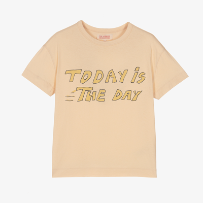 The Animals Observatory Teen Girls Beige Cotton Slogan T-shirt In Ivory