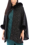 Saachi Stars Faux Fur Trim Hooded Ruana In Black