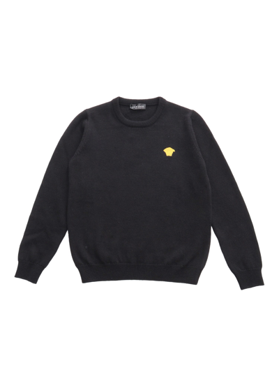 Versace Embroidered Kids Sweater In Nero