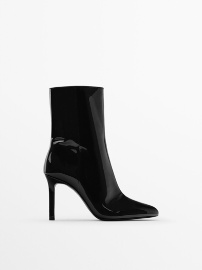 Massimo Dutti Leather High Heel Ankle Boots In Black