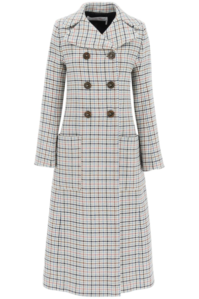 See By Chloé Double-breasted Checked Wool-blend Coat In Beige,black,light Blue,pink