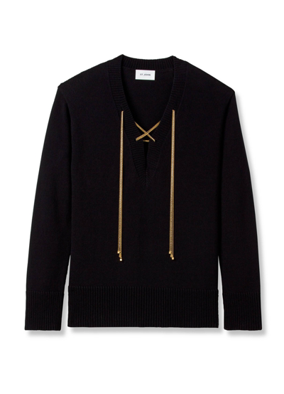St. John Lace-up Sweater In Black
