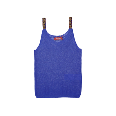 Max Mara Studio Knitted Cotton Top In Blue