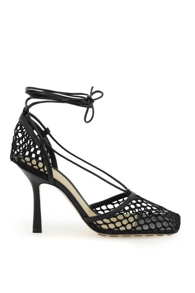 Bottega Veneta Lace-up Leather-trimmed Mesh Pumps In Black