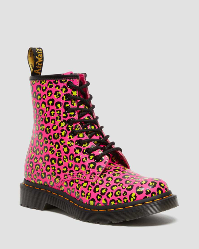 Dr. Martens 1460 Women's Leopard Smooth Leather Lace Up Boots In Pink