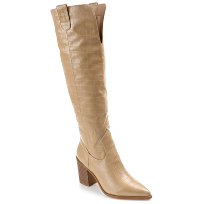 Journee Collection Therese Croc Embossed Knee High Boot In Tan