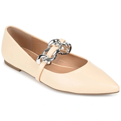 Journee Collection Women's Metinaa Chain Mary Jane Pointed Toe Flats In Beige