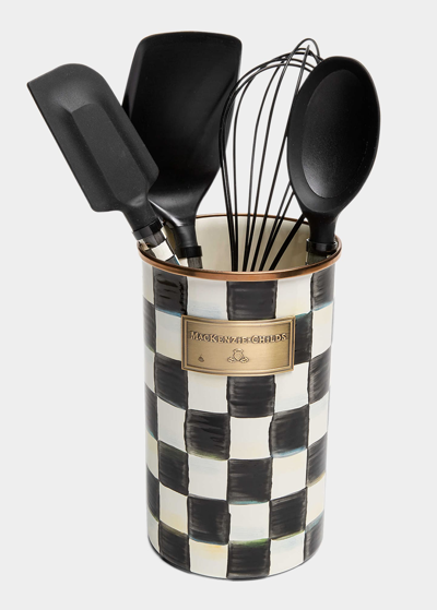 Mackenzie-childs Courtly Check Enamel Utensil Set In Black/white
