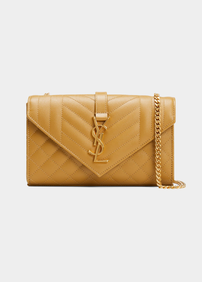 Saint Laurent Small Ysl Monogram Leather Satchel Bag In Golden