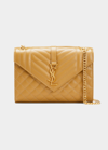 Saint Laurent Medium Tri-quilted Matelasse Grain De Poudre Flap Shoulder Bag, Golden Hardware In Golden
