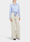 Theory Button-front Tie Waist Top In Blue