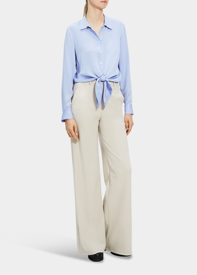 Theory Button-front Tie Waist Top In Blau