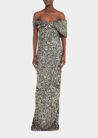 Rachel Gilbert Mirella Sequin Embellished Gown In Gunmetal